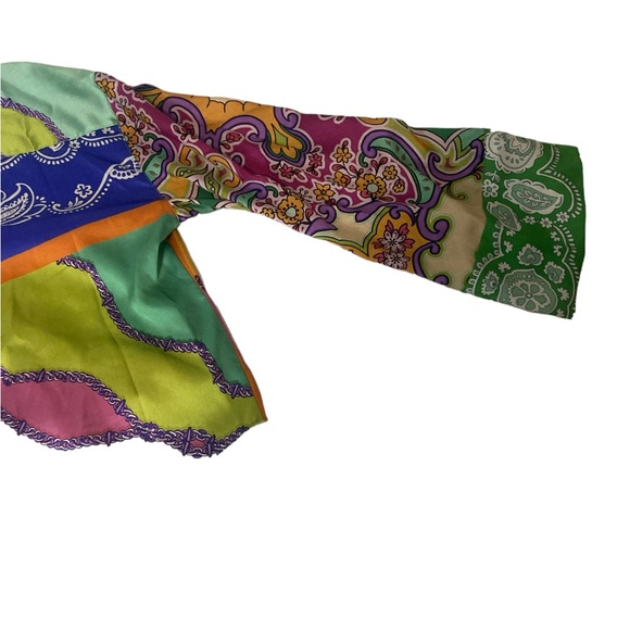 ZARA TIE FRONT BUTTON DOWN CROPPED SCARF-PRINT BLOUSE- in EUC- size S - Picture 8 of 9